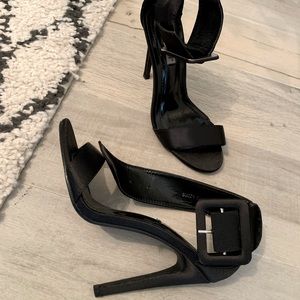 Large strap black heels